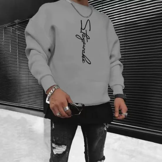 New OUKU Men's Solid Color Pullover Long Sleeve Sweatshirt Crew Neck Streetwear Sportswear Basic Hot Stamping Sports & Outdoor Casual Streetwear Oversized Spring Fall