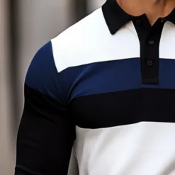 Best OUKU Men's Solid Color Rugby Polo Shirts Long Sleeve Polo Shirts Lapel Classic Fashion 3D Print Modern Casual Sports Pocket Fall Winter White Light Blue Grey