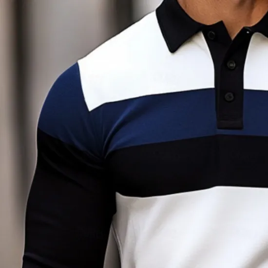 Best OUKU Men's Solid Color Rugby Polo Shirts Long Sleeve Polo Shirts Lapel Classic Fashion 3D Print Modern Casual Sports Pocket Fall Winter White Light Blue Grey
