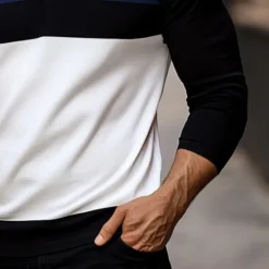 Best OUKU Men's Solid Color Rugby Polo Shirts Long Sleeve Polo Shirts Lapel Classic Fashion 3D Print Modern Casual Sports Pocket Fall Winter White Light Blue Grey