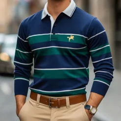 Discount OUKU Men's Solid Color Rugby Polo Shirts Golf Polos Shirts Long Sleeve Polo Shirts Lapel Classic Fashion Basic Modern Casual Sports Logo Fall Winter Burgundy Navy Blue Purple