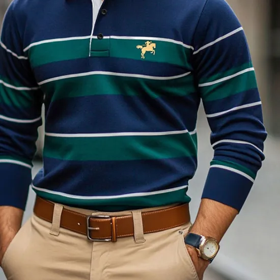 Discount OUKU Men's Solid Color Rugby Polo Shirts Golf Polos Shirts Long Sleeve Polo Shirts Lapel Classic Fashion Basic Modern Casual Sports Logo Fall Winter Burgundy Navy Blue Purple