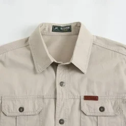 Sale OUKU Men's Solid Color Work Shirt Western Shirt Cargo Shirt Long Sleeve Casual Tactical Sports Outdoor WorkWear Spring Fall Turndown Front Two Pockets Button Up Shirts Army Green Khaki