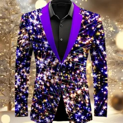 Best OUKU Men's Sparkly Glittery Long Sleeve Turndown Artistic Casual Party Evening Wear Daily New Year Eve Buttons 3D Print Multi Pocket