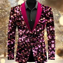 Best OUKU Men's Sparkly Glittery Long Sleeve Turndown Artistic Casual Party Evening Wear Daily New Year Eve Buttons 3D Print Multi Pocket