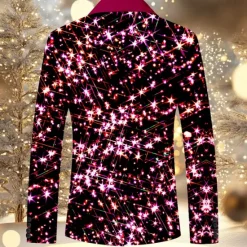 Best OUKU Men's Sparkly Glittery Long Sleeve Turndown Artistic Casual Party Evening Wear Daily New Year Eve Buttons 3D Print Multi Pocket
