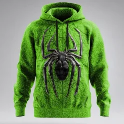 Hot OUKU Men's Spider 3D Hoodie Sweatshirt Cool Party Crew Neck Club Streetwear Red Purple Drawstring Fall Winter Designer