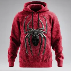 Hot OUKU Men's Spider 3D Hoodie Sweatshirt Cool Party Crew Neck Club Streetwear Red Purple Drawstring Fall Winter Designer