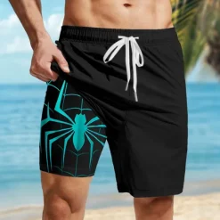 OUKU Men's Spider Gothic Halloween Costumes Lined Shorts 2 in 1 Board Shorts Swim Shorts Mid Waist Hawaiian Retro Vintage Holiday Streetwear Side Pockets With Compression Liner Elastic Drawstring Waist
