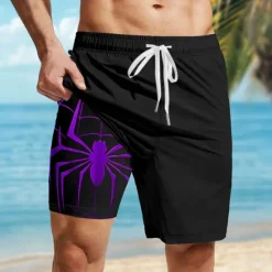 OUKU Men's Spider Gothic Halloween Costumes Lined Shorts 2 in 1 Board Shorts Swim Shorts Mid Waist Hawaiian Retro Vintage Holiday Streetwear Side Pockets With Compression Liner Elastic Drawstring Waist