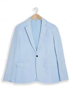 Sale OUKU Men's Sport Coat Linen Blazer Summer Wedding Fashion Casual Solid Colored Linen Blazer ArmyGreen Black Blue Tailored Fit Single Breasted One-button