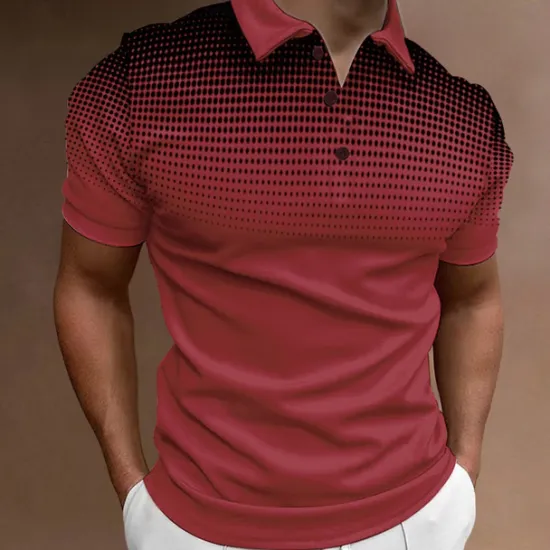 Discount OUKU Men's Sport Polo Golf Shirt Casual Holiday Lapel Short Sleeve Fashion Basic Gradient Button Summer Regular Fit Wine Black White Navy Blue Orange Gray Sport Polo