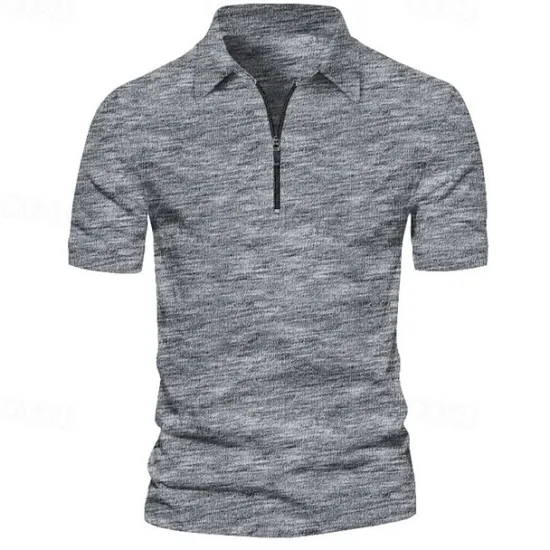 Sale OUKU Men's Sport Polo Golf Shirt Casual Holiday Lapel Quarter Zip Short Sleeve Fashion Basic Plain Quarter Zip Summer Regular Fit Dark Gray Blue Green Sport Polo