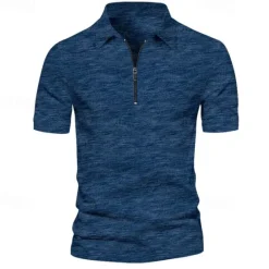 Sale OUKU Men's Sport Polo Golf Shirt Casual Holiday Lapel Quarter Zip Short Sleeve Fashion Basic Plain Quarter Zip Summer Regular Fit Dark Gray Blue Green Sport Polo