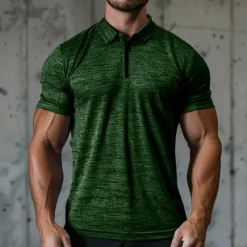 Sale OUKU Men's Sport Polo Golf Shirt Casual Holiday Lapel Quarter Zip Short Sleeve Fashion Basic Plain Quarter Zip Summer Regular Fit Dark Gray Blue Green Sport Polo