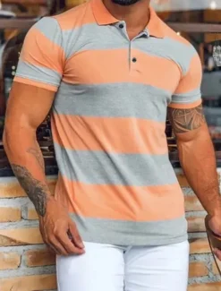 Outlet OUKU Men's Sport Polo Polo Shirt Casual Holiday Lapel Short Sleeve Fashion Basic Color Block Button Summer Regular Fit Navy Black Pink Orange Green Sport Polo