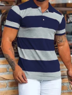 Outlet OUKU Men's Sport Polo Polo Shirt Casual Holiday Lapel Short Sleeve Fashion Basic Color Block Button Summer Regular Fit Navy Black Pink Orange Green Sport Polo