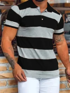 Outlet OUKU Men's Sport Polo Polo Shirt Casual Holiday Lapel Short Sleeve Fashion Basic Color Block Button Summer Regular Fit Navy Black Pink Orange Green Sport Polo