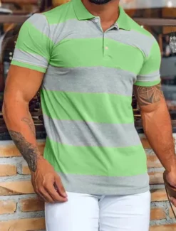 Outlet OUKU Men's Sport Polo Polo Shirt Casual Holiday Lapel Short Sleeve Fashion Basic Color Block Button Summer Regular Fit Navy Black Pink Orange Green Sport Polo