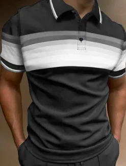 Hot OUKU Men's Sport Polo Polo Shirt Casual Holiday Lapel Short Sleeve Fashion Basic Color Block Button Summer Regular Fit Dark red Yellow Dark Navy Purple Green Grey Sport Polo