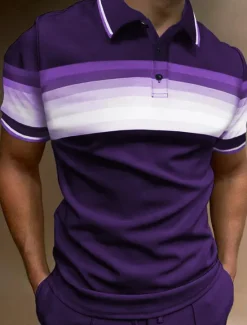 Hot OUKU Men's Sport Polo Polo Shirt Casual Holiday Lapel Short Sleeve Fashion Basic Color Block Button Summer Regular Fit Dark red Yellow Dark Navy Purple Green Grey Sport Polo