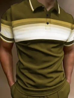Hot OUKU Men's Sport Polo Polo Shirt Casual Holiday Lapel Short Sleeve Fashion Basic Color Block Button Summer Regular Fit Dark red Yellow Dark Navy Purple Green Grey Sport Polo