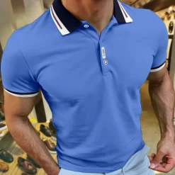Hot OUKU Men's Sport Polo Polo Shirt Casual Holiday Lapel Short Sleeve Fashion Basic Plain Button Summer Regular Fit Cherry Red Black White Navy Blue Orange Dark Blue Sport Polo