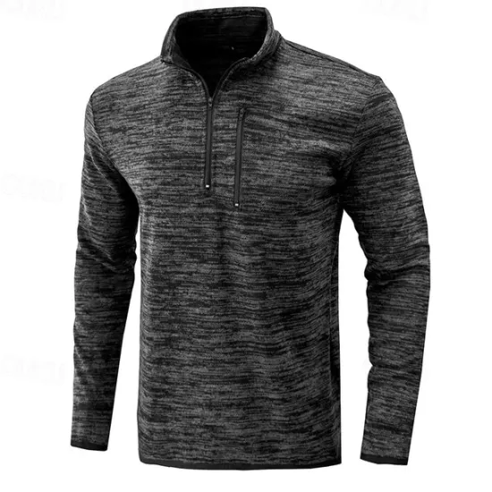 OUKU Men's Sport Polo Quarter Zip Polo Street Vacation Quarter Zip Long Sleeve Fashion Basic Solid Color Pocket Spring & Fall Regular Fit Burgundy Green Dark Grey Coffee Sport Polo