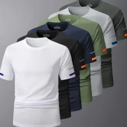Discount OUKU Men's Sport T Shirt Quick Dry Tee Crew Neck Summer Solid Color Plain Short Sleeves Sports & Outdoors Casual Basic Fitness Casual Daily Dark Grey White Black Top Tee for Men