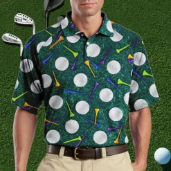 Discount OUKU Men's Sports Polo Shirts Golf Shirt Short Sleeve Polo Shirts Collared Shirts Casual Sportswear Vacation Wear Buttons 3D Print Wine Blue Green
