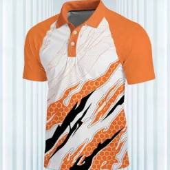 Discount OUKU Men's Sports Polo Shirts Golf Shirt Short Sleeve Polo Shirts Collared Shirts Casual Sportswear Vacation Wear Buttons 3D Print Summer Spring Blue Orange