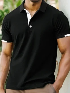Online OUKU Men's Sports Polo Shirts Golf Shirt Casual Ribbed Polo Collar Short Sleeve Fashion Basic Solid Color Patchwork Summer Regular Fit Black White Red Blue Green Sports Polo Shirts