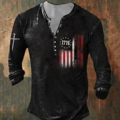 Best OUKU Men's St. Patrick Shamrock American Flag Henley Shirt T shirt Tee Tee Top Long Sleeve 3D Print Fashion Designer Basic Vacation St.Patrick's Day Street Spring & Fall Black Dark Green Green Gray Henley
