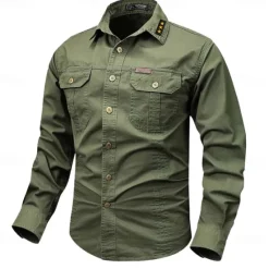 Best OUKU Men's Star Geometric Pattern Work Shirt Western Shirt Cargo Shirt Long Sleeve Vintage Casual Western Style Sports & Outdoor Going out Winter Spring & Fall Turndown Print Black White Army Green Red