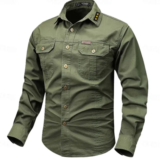 Best OUKU Men's Star Geometric Pattern Work Shirt Western Shirt Cargo Shirt Long Sleeve Vintage Casual Western Style Sports & Outdoor Going out Winter Spring & Fall Turndown Print Black White Army Green Red