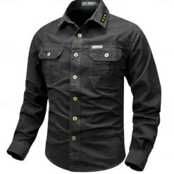 Best OUKU Men's Star Geometric Pattern Work Shirt Western Shirt Cargo Shirt Long Sleeve Vintage Casual Western Style Sports & Outdoor Going out Winter Spring & Fall Turndown Print Black White Army Green Red