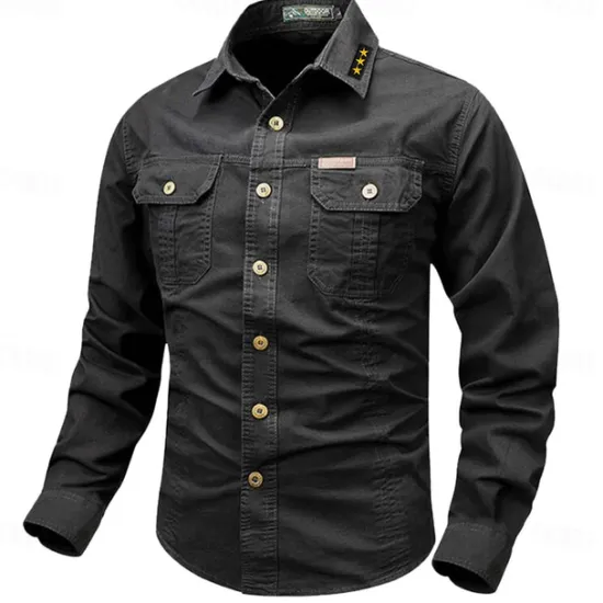 Best OUKU Men's Star Geometric Pattern Work Shirt Western Shirt Cargo Shirt Long Sleeve Vintage Casual Western Style Sports & Outdoor Going out Winter Spring & Fall Turndown Print Black White Army Green Red