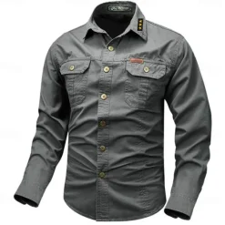 Best OUKU Men's Star Geometric Pattern Work Shirt Western Shirt Cargo Shirt Long Sleeve Vintage Casual Western Style Sports & Outdoor Going out Winter Spring & Fall Turndown Print Black White Army Green Red