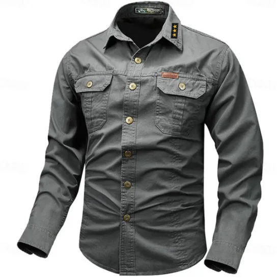 Best OUKU Men's Star Geometric Pattern Work Shirt Western Shirt Cargo Shirt Long Sleeve Vintage Casual Western Style Sports & Outdoor Going out Winter Spring & Fall Turndown Print Black White Army Green Red