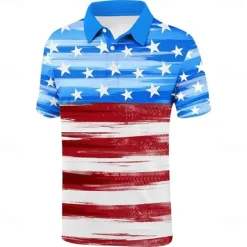 Online OUKU Men's Star Polo Short Sleeve Polo Shirts Collared Shirts Casual School Outdoor Daily Wear Home Wear 3D Print Summer Spring Fall Blue