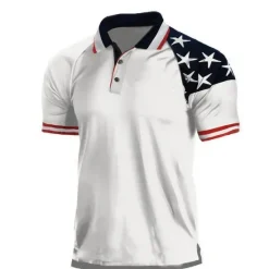 Sale OUKU Men's Star Veterans Patriotic Polo Shirts Golf Shirt Short Sleeve Shirt Turndown Street Daily 3D Print Black White Wine Royal Blue Dark Green 3D Button-Down Clothing Apparel Fashion Casual Breathable