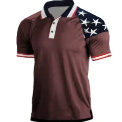 Sale OUKU Men's Star Veterans Patriotic Polo Shirts Golf Shirt Short Sleeve Shirt Turndown Street Daily 3D Print Black White Wine Royal Blue Dark Green 3D Button-Down Clothing Apparel Fashion Casual Breathable