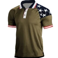 Sale OUKU Men's Star Veterans Patriotic Polo Shirts Golf Shirt Short Sleeve Shirt Turndown Street Daily 3D Print Black White Wine Royal Blue Dark Green 3D Button-Down Clothing Apparel Fashion Casual Breathable