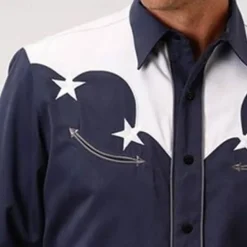 OUKU Men's Star Western Shirt Button Up Shirt Cowboy Shirt Long Sleeve Western Daily Fall & Winter Turndown Collared Shirts 3D Print Front Pocket Navy Blue