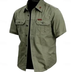 OUKU Men's Star Work Shirt Western Shirt Cargo Shirt Short Sleeve Casual Tactical Sports & Outdoor Going out Summer Spring Turndown Print Army Green Khaki Dark Blue Beige