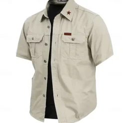 OUKU Men's Star Work Shirt Western Shirt Cargo Shirt Short Sleeve Casual Tactical Sports & Outdoor Going out Summer Spring Turndown Print Army Green Khaki Dark Blue Beige