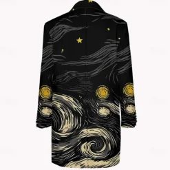 Sale OUKU Men's Starry Sky Winter Coat Overcoat Coat With Pockets Casual Daily Wear Vacation Going out Print Front Pocket Fall & Winter Turndown Long Sleeve Black