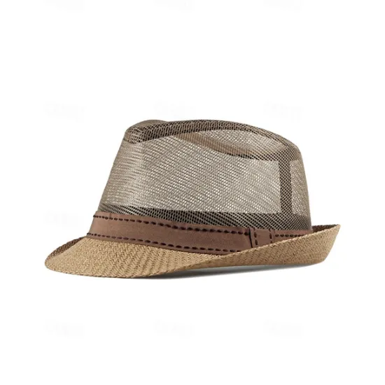 Online OUKU Men's Straw Hat Sun Hat Soaker Hat Safari Hat Gambler Hat Black Dark Navy Polycotton Mesh Stylish Casual Outdoor clothing Holiday Going out Plain Sunscreen