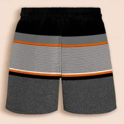 Hot OUKU Men's Stripe Geometric Pattern Swim Trunks Swim Shorts Board Shorts Mid Waist Hawaiian Casual Holiday Beach Drawstring with Mesh lining Elastic Waist Designer Clothing Apparel Black+Grey