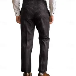 Online OUKU Men's Stripe Geometric Pattern Dress Pants Mid Waist Business Casual Formal Wedding Dailywear Zipper Pocket Straight Leg Trousers Summer Spring Fall 3D Print Black